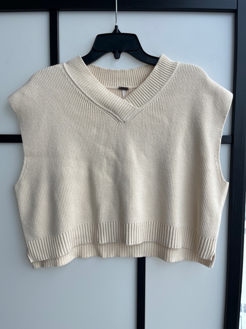 Free People Cropped Taupe V-Neck Knit Vest